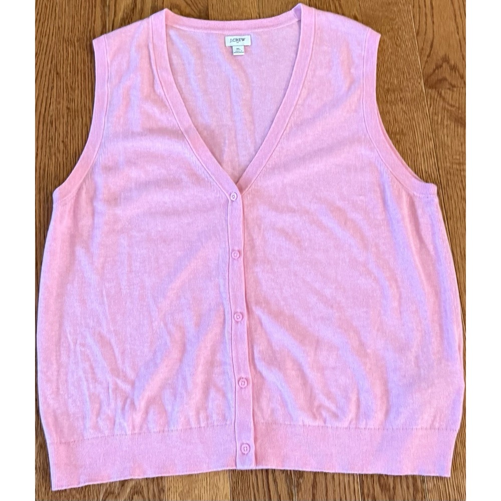 J.Crew Womens XL Pink Button Front Sleeveless Cardigan Sweater Vest Coquette